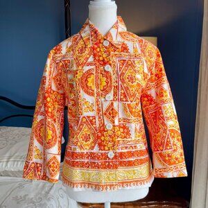 Coldwater Creek Citrus Colours Tile Mosaic Print Blazer Light Jacket